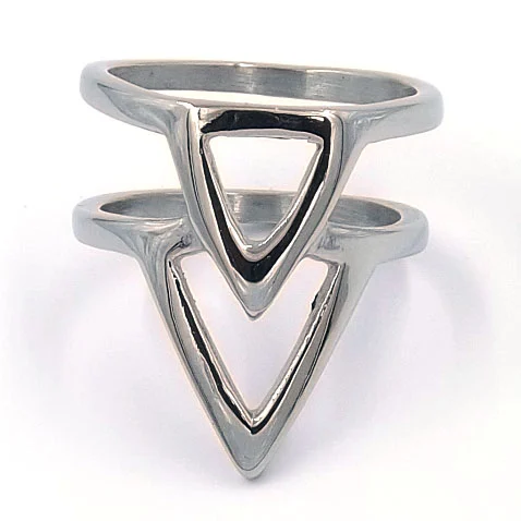 Anillo de Acero Inoxidable Doble Triangulo Plateado