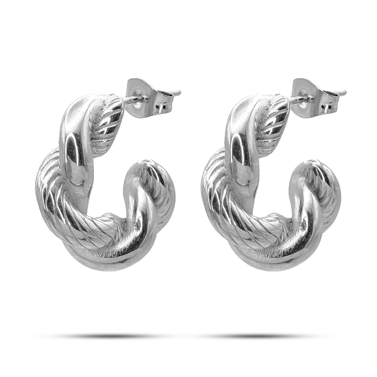 Aretes Acero Arracada Trenzada Doble Lisa y Rayas