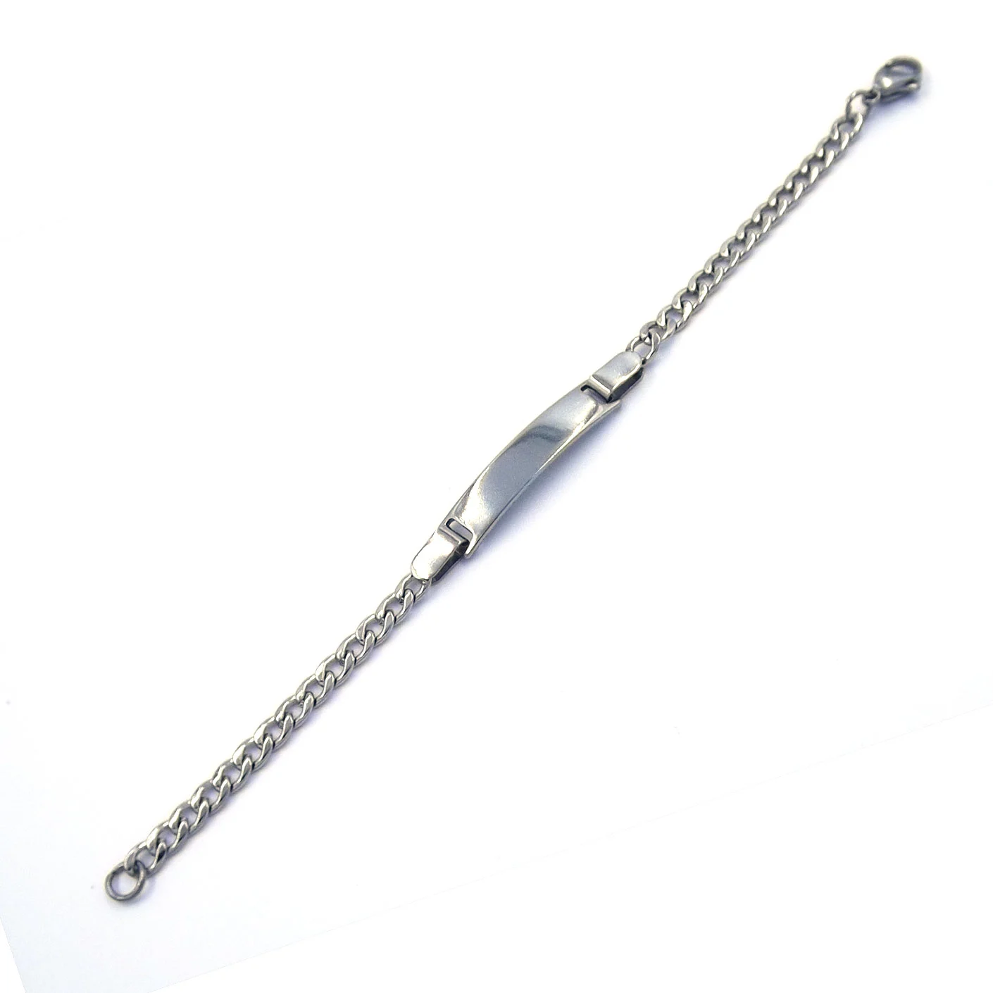 Pulsera Esclava Acero Plateado p/ Niño Placa Clasica