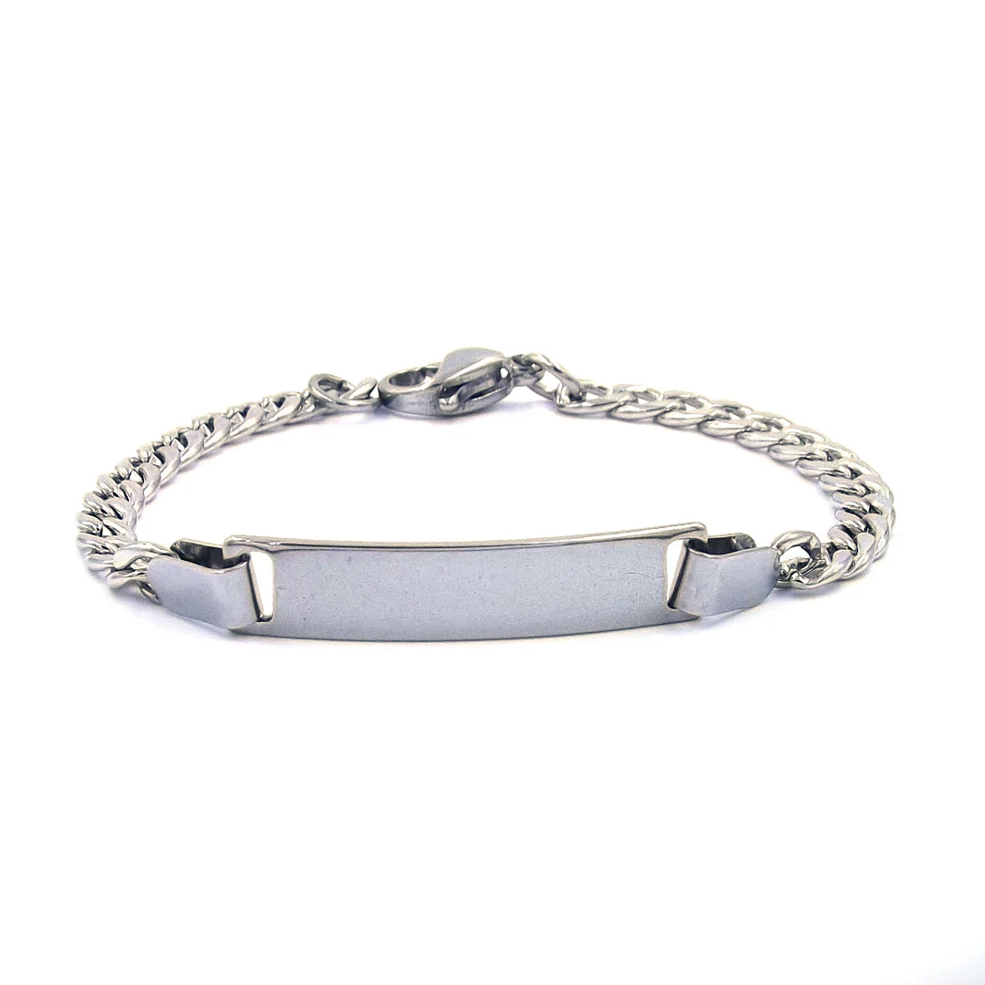 Pulsera Esclava Acero Plateado p/ Niño Placa Clasica