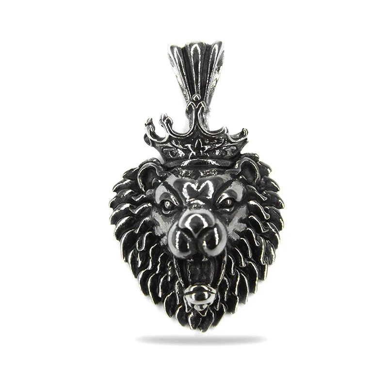 Dije Acero Inox Plateado Rey Leon Felino Rugiendo Corona