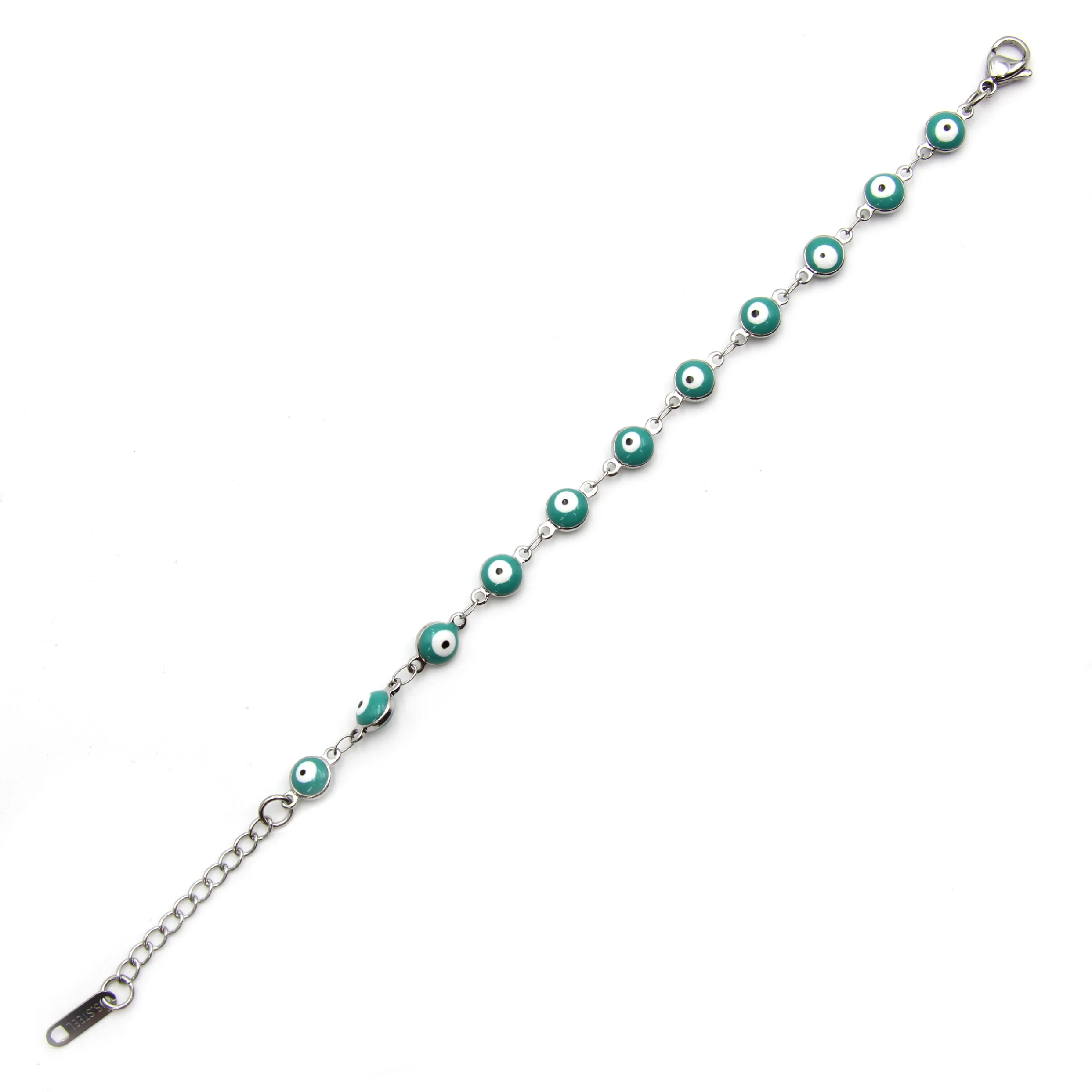 Pulsera Acero Plateado Ojo Turco Nazar 6 mm Azul Pureza