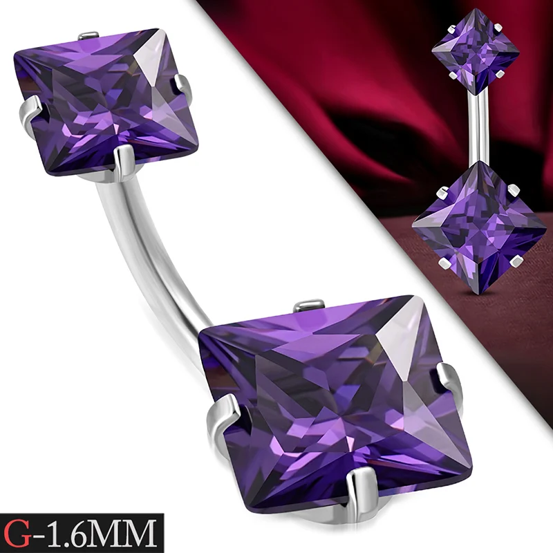 Piercing Para Ombligo Acero Zirconia Doble Violeta Rombo