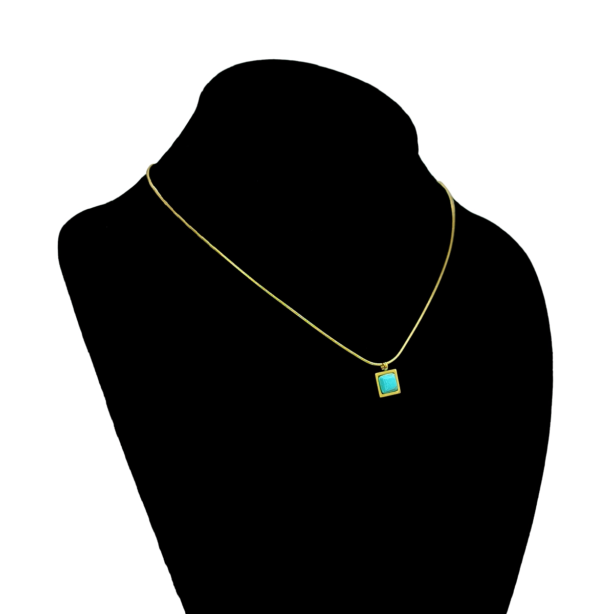 Collar Acero Dorado Cuadrado Piedra Turquesa Natural
