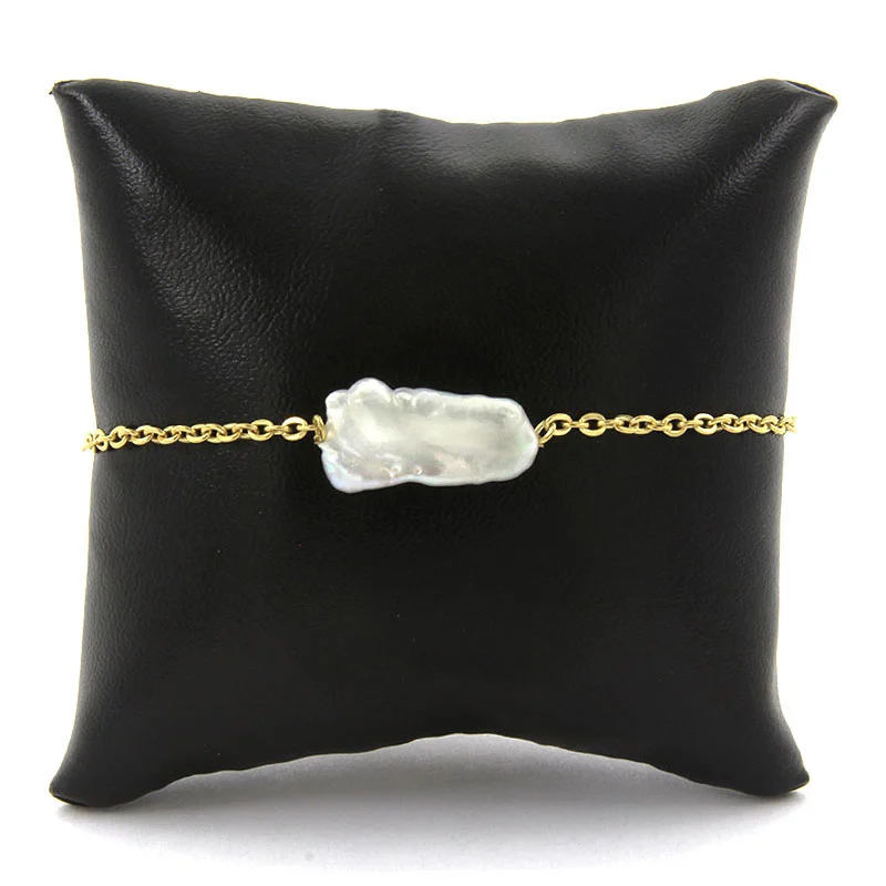 Pulsera Acero Dorado Perla de Rio Natural Buena Fortuna