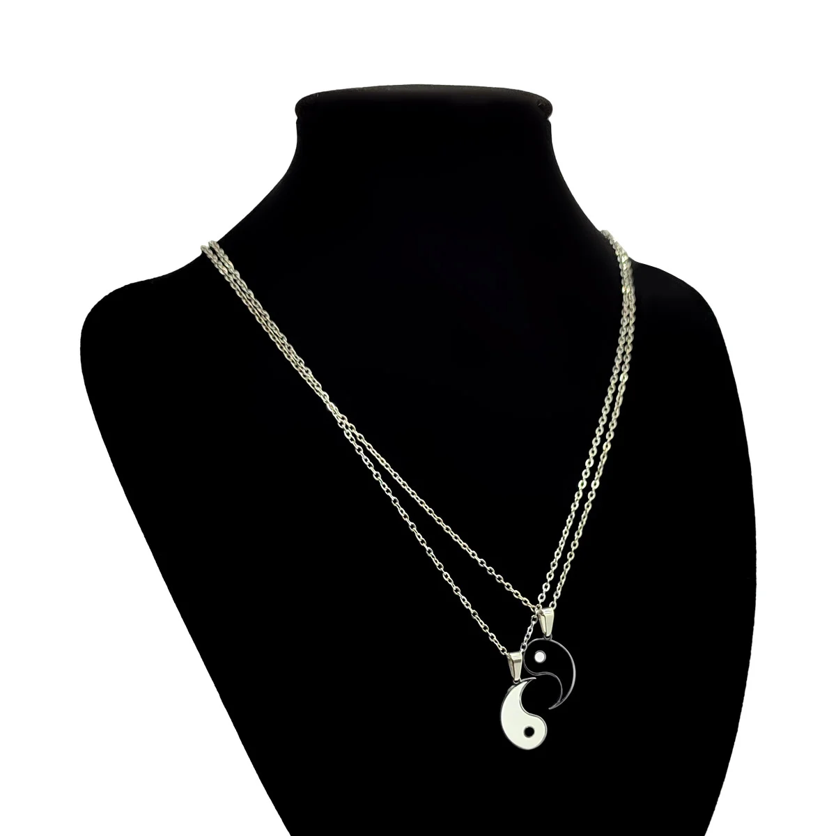 Set Joyería Acero Plateado Yin Yang Collar De Pareja Amor