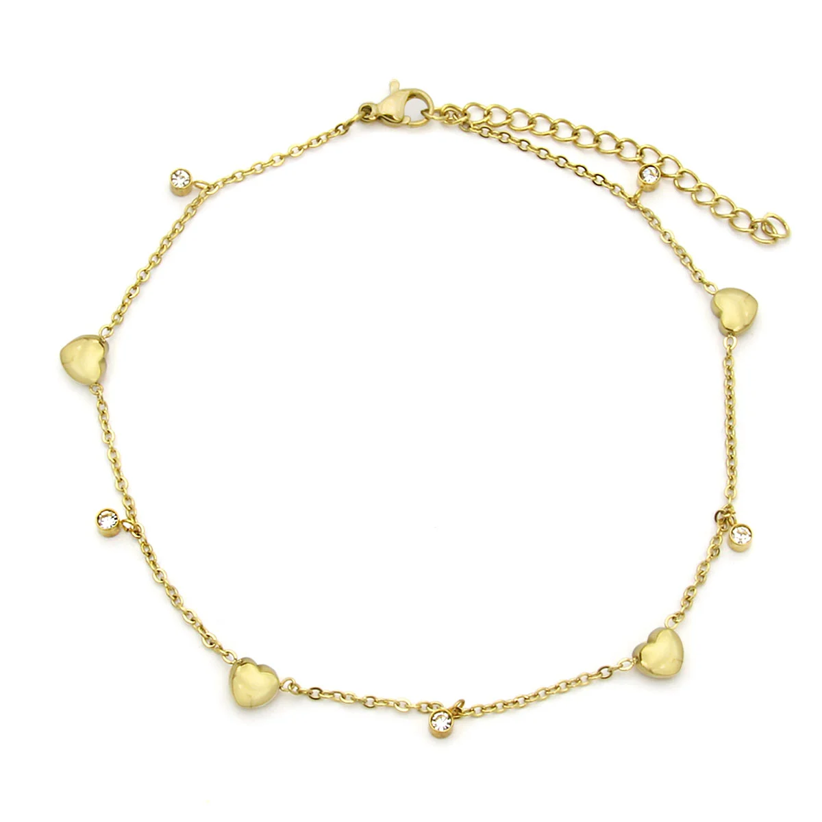 Tobillera Acero Dorado Moderna Corazon Amor Zirconia 6mm