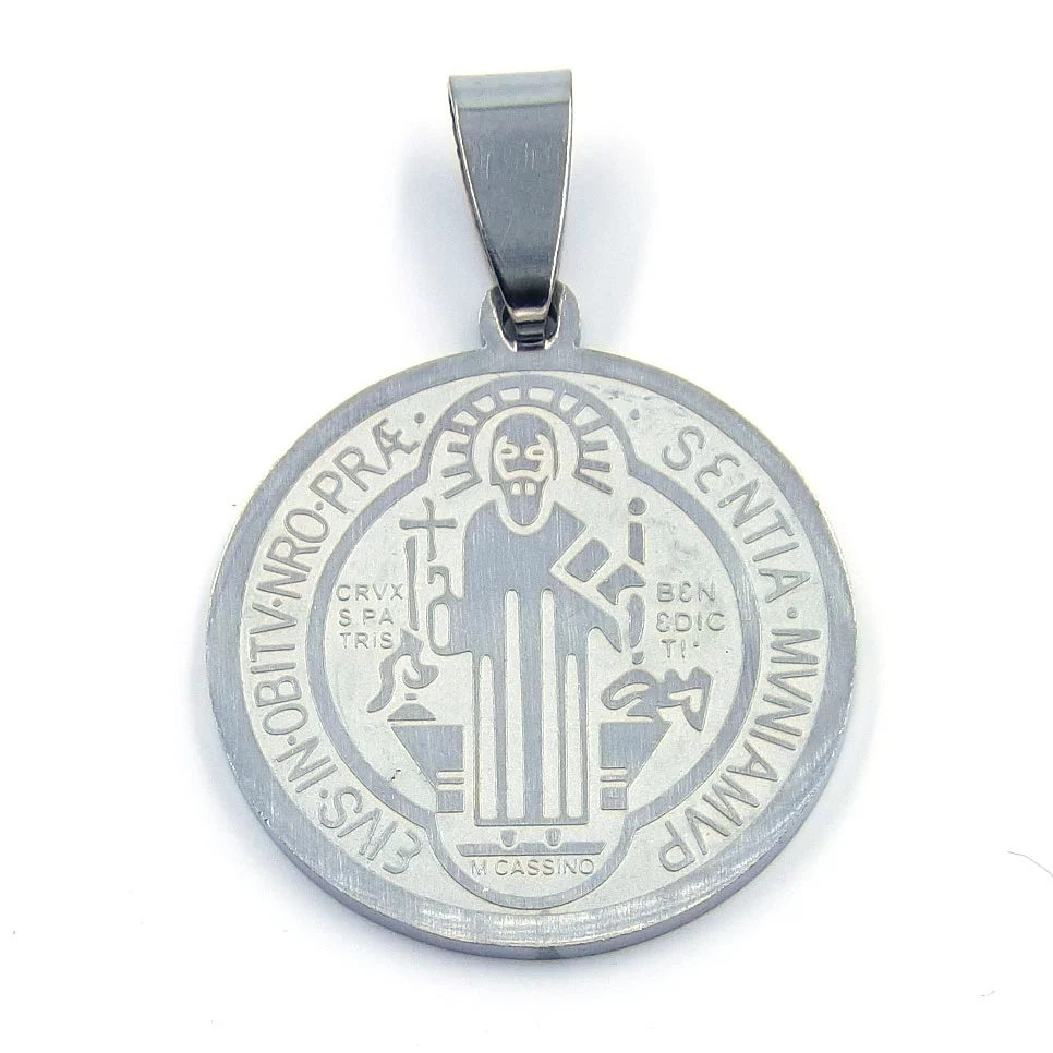 Dije de Acero Medalla Plateada San Benito 23mm