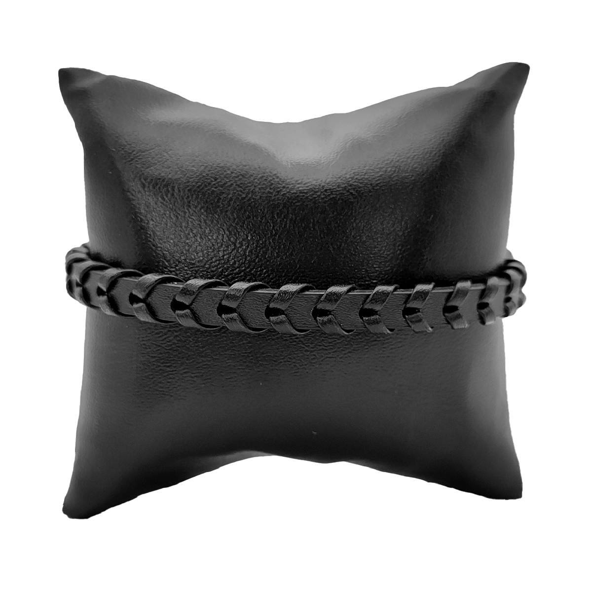 Pulsera Acero Negro Piel Lisa con Tejido Flecha