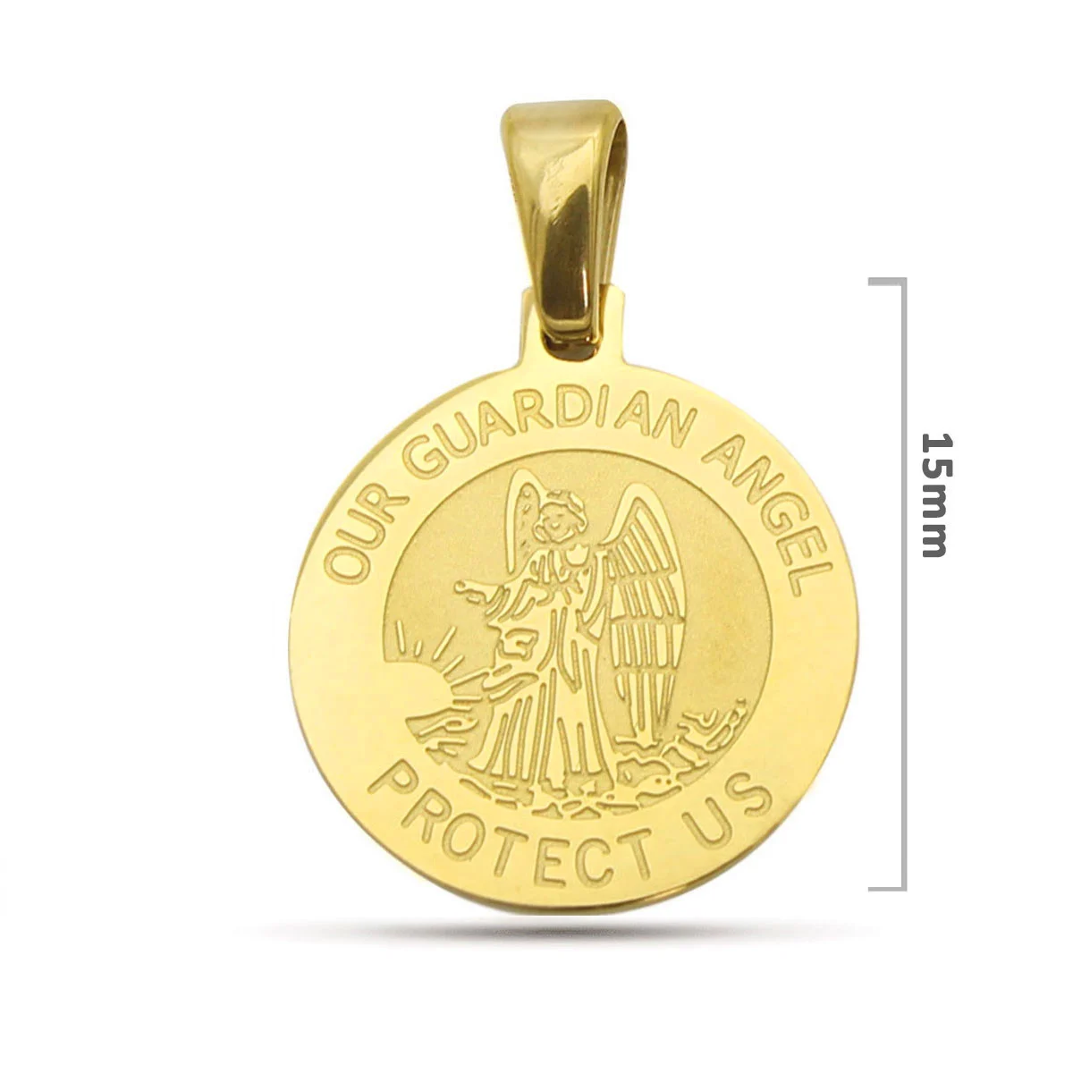Dije Acero Dorado Angel-Guardia Guardian Custodio 15mm