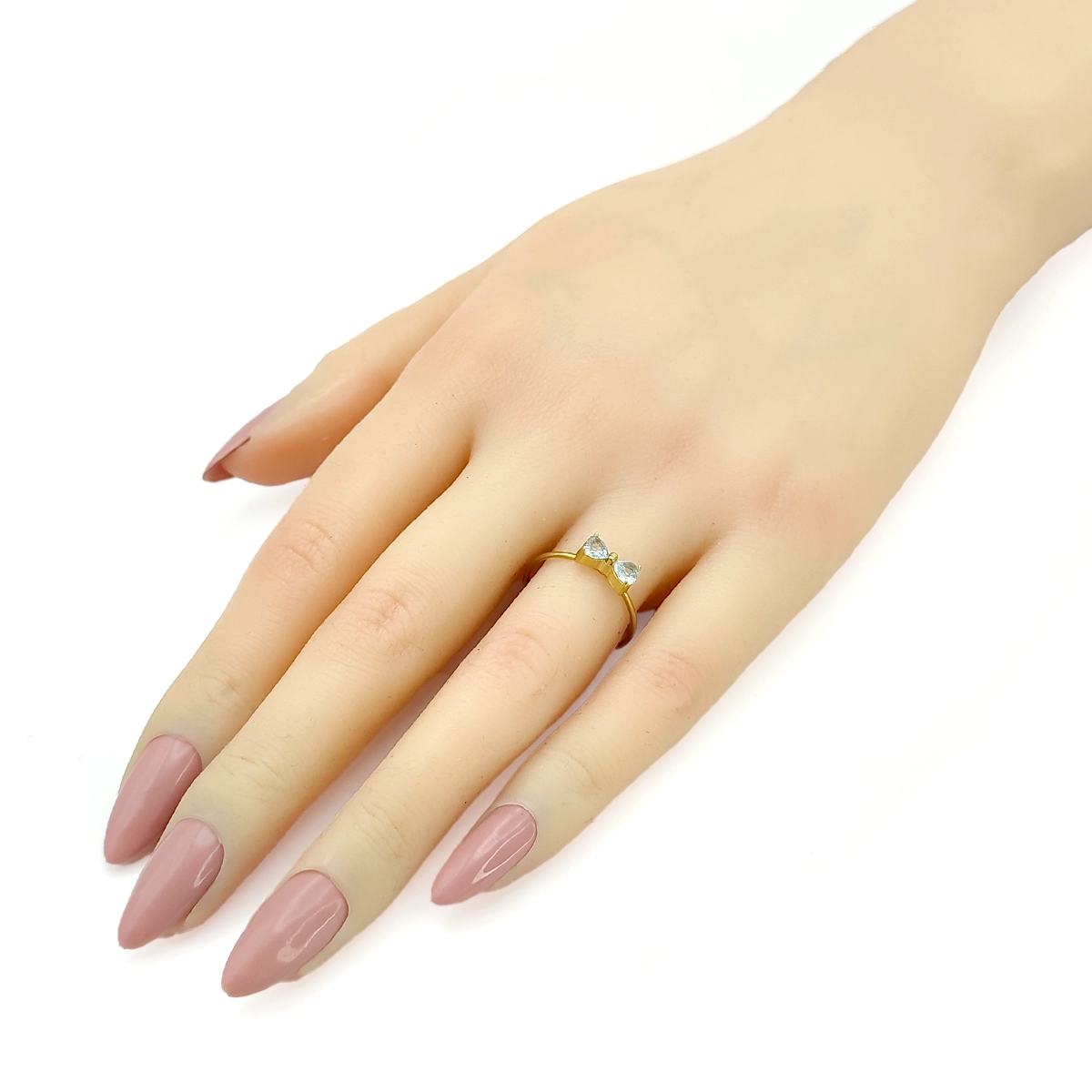 Anillo Acero Dorado Moño Centro Zirconia Cubica Ajustable