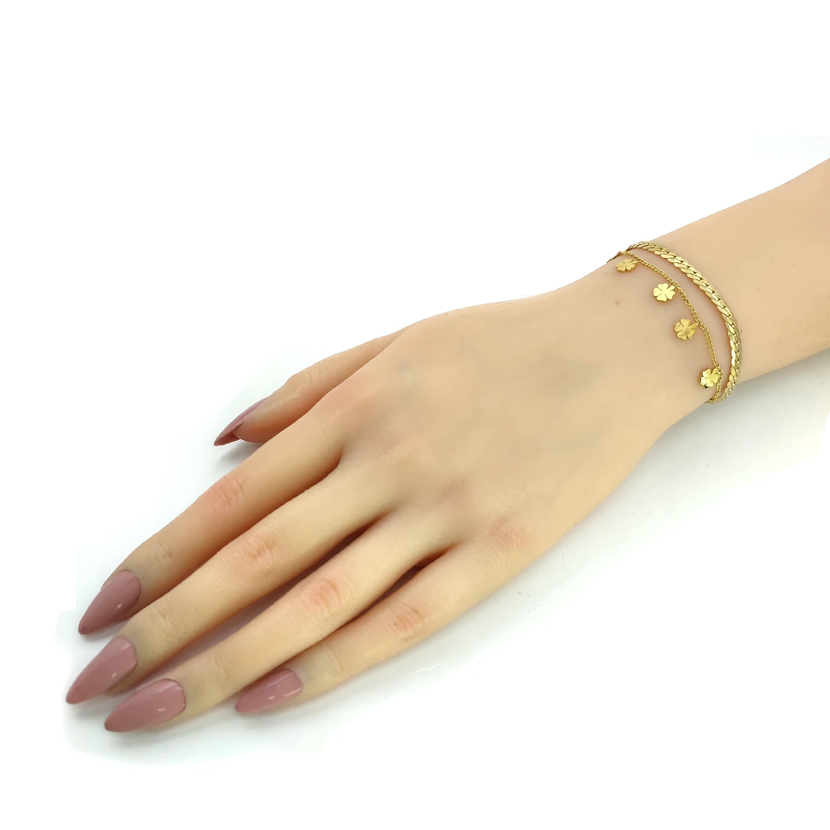 Pulsera Acero Dorado Doble Planchada Cubana Trebol