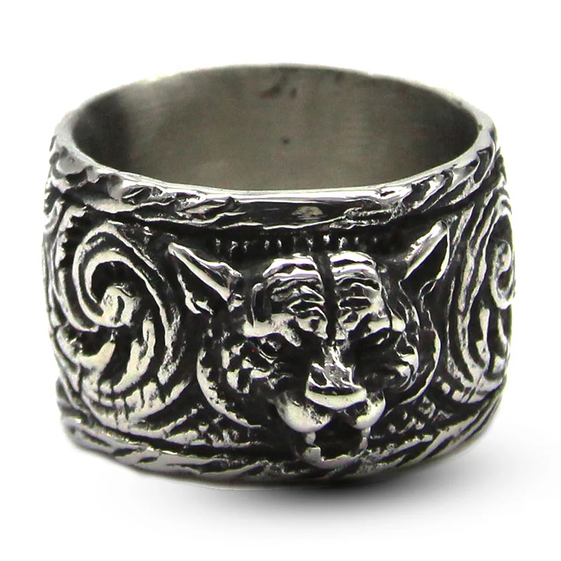 Anillo Hombre Acero Inox Plateado Negro Tigre Grecas