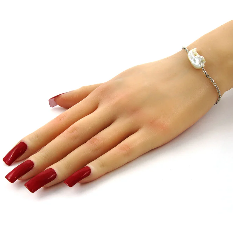 Pulsera Acero Plateado Perla de Rio Natural Buena Fortuna