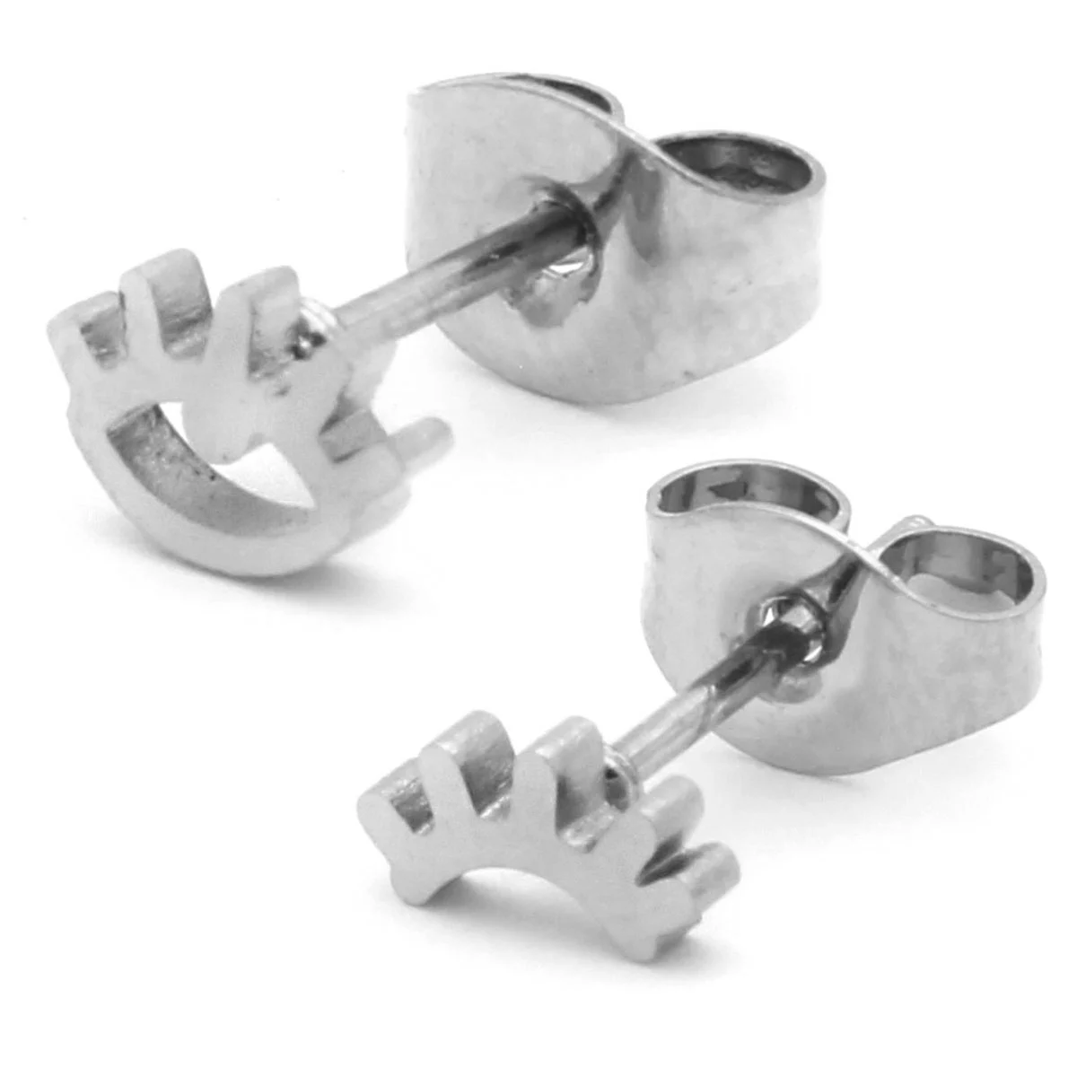 Arete Tipo Broquel Acero Plateado Pequeños Ojos Lisos