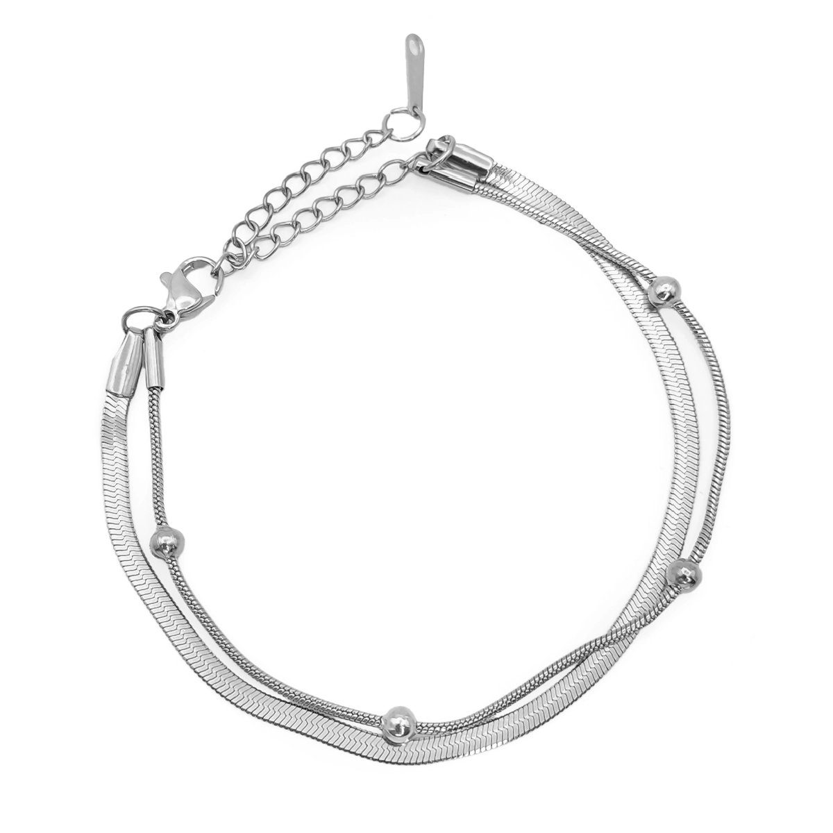 Pulsera Acero Doble Planchada Cola de Rata con Balines