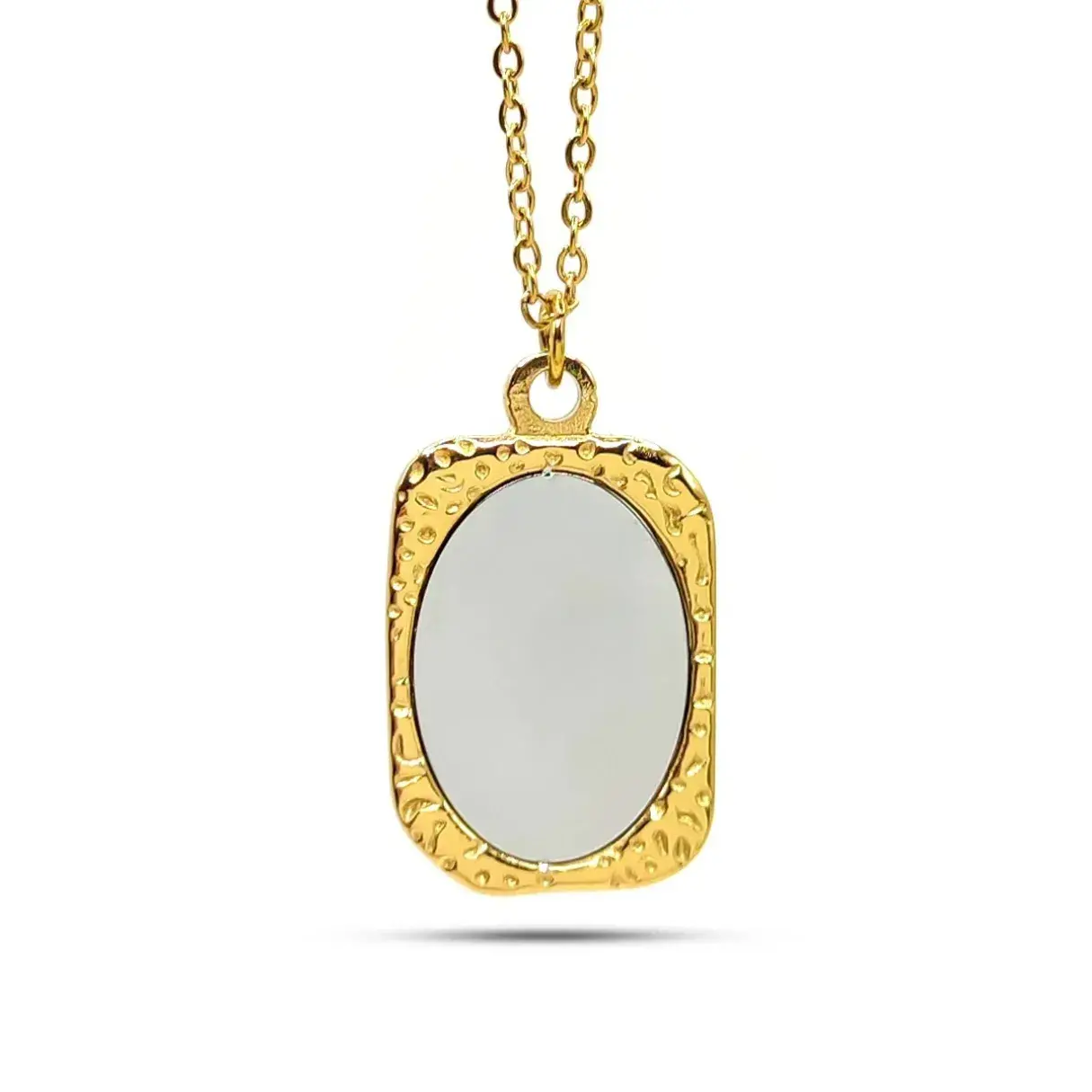 Collar Acero Retrato Rectangular Placa Oval Para Grabado