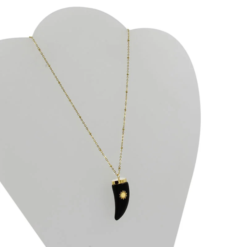 Collar Acero Inox Dorado Largo Corbatero Colmillo Sol