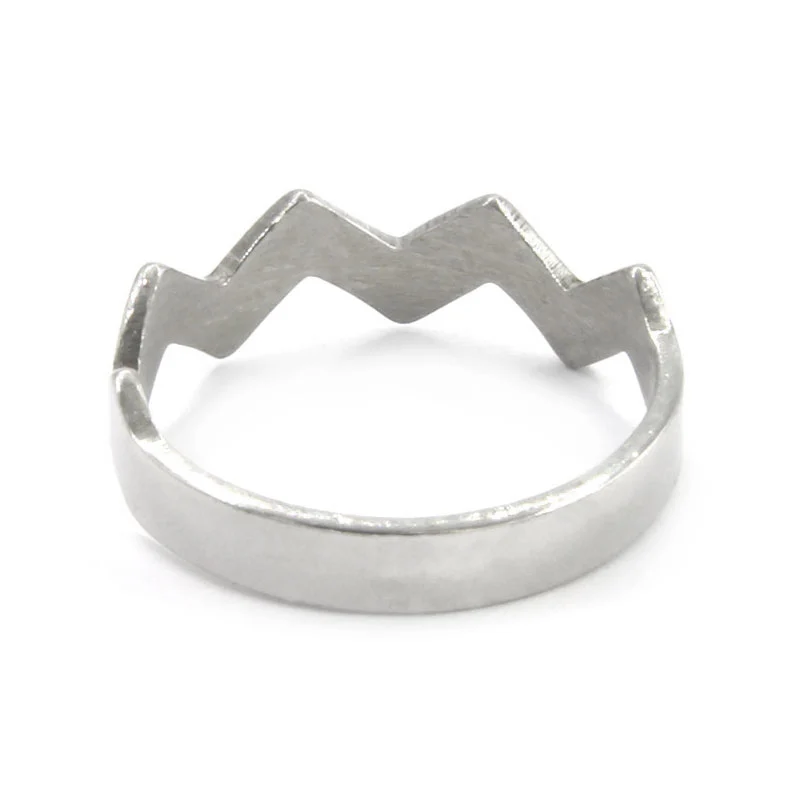 Anillo Acero Inoxidable Plateado Lineas Zigzag Lisa