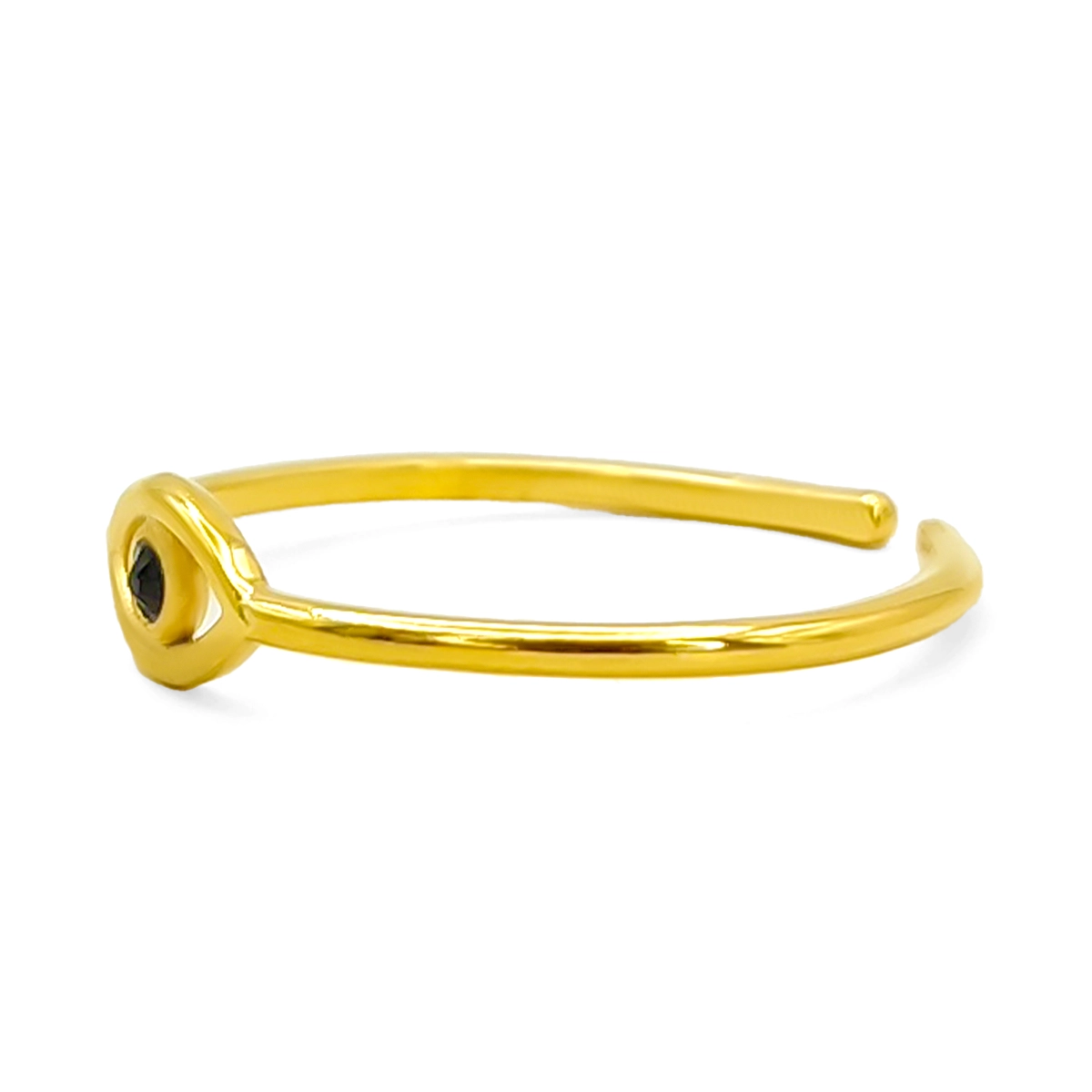 Anillo Acero Dorado Ojo Pupila Cristal Negro Ajustable