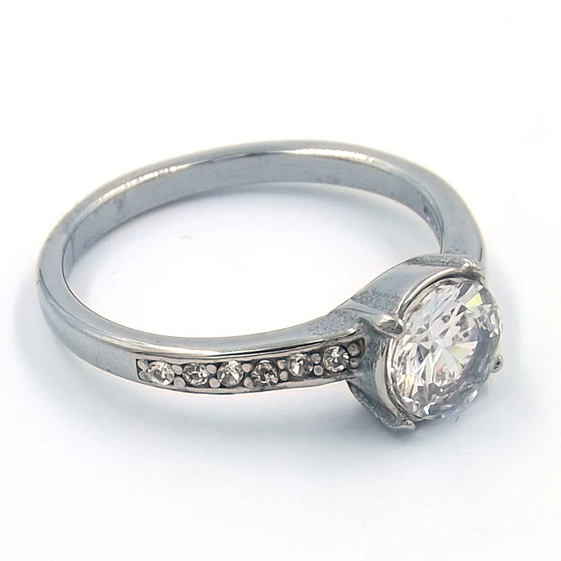 Anillo de Compromiso Acero Plateado Asimetri con Piedra