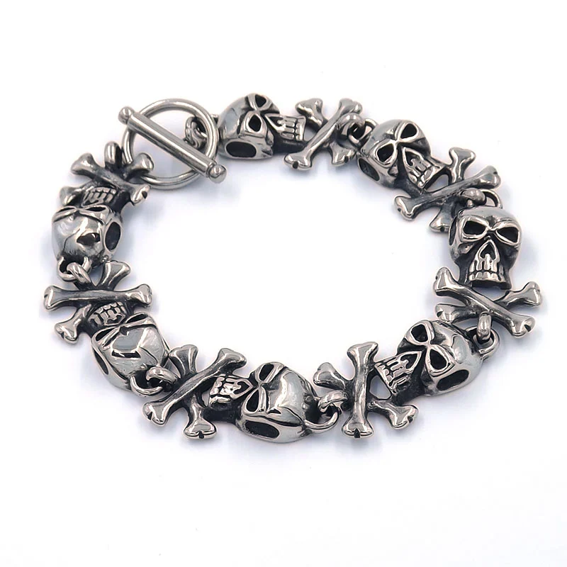 Pulsera de Acero Tipo Esclava Calaveras Piratas