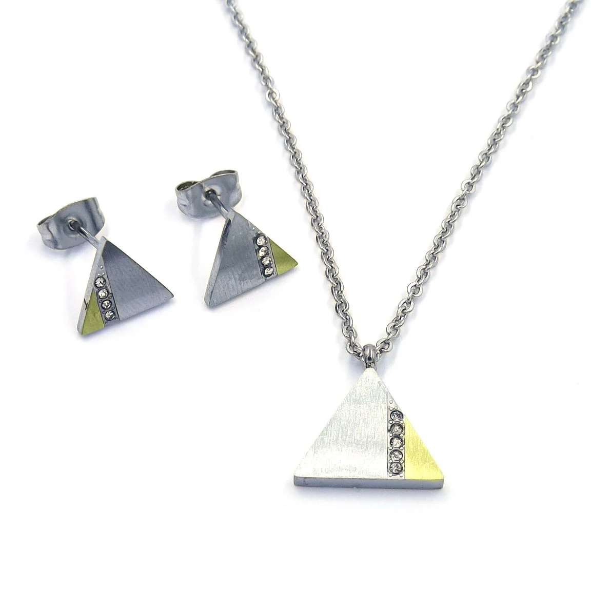 Set Joyería Plateado Collar Aretes Maxi Triangulo