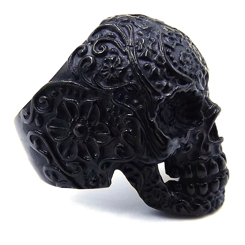 Anillo de Acero Negro Calavera Garbancera Catrina