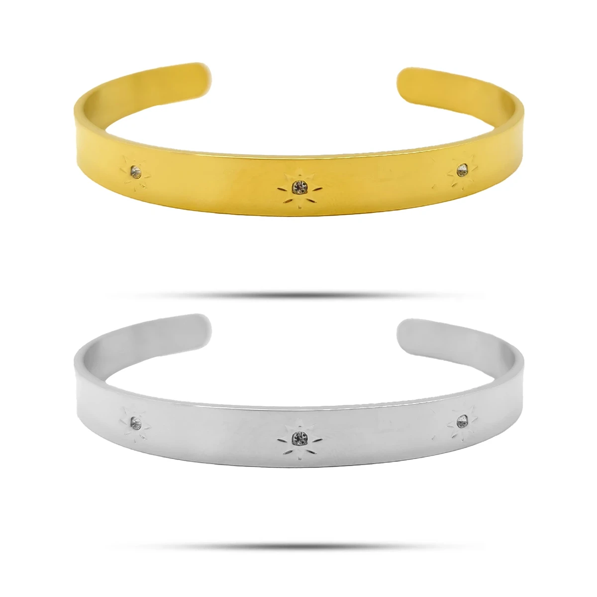 Pulsera Acero Brazalete Soles Cristales Centrales Ajustable