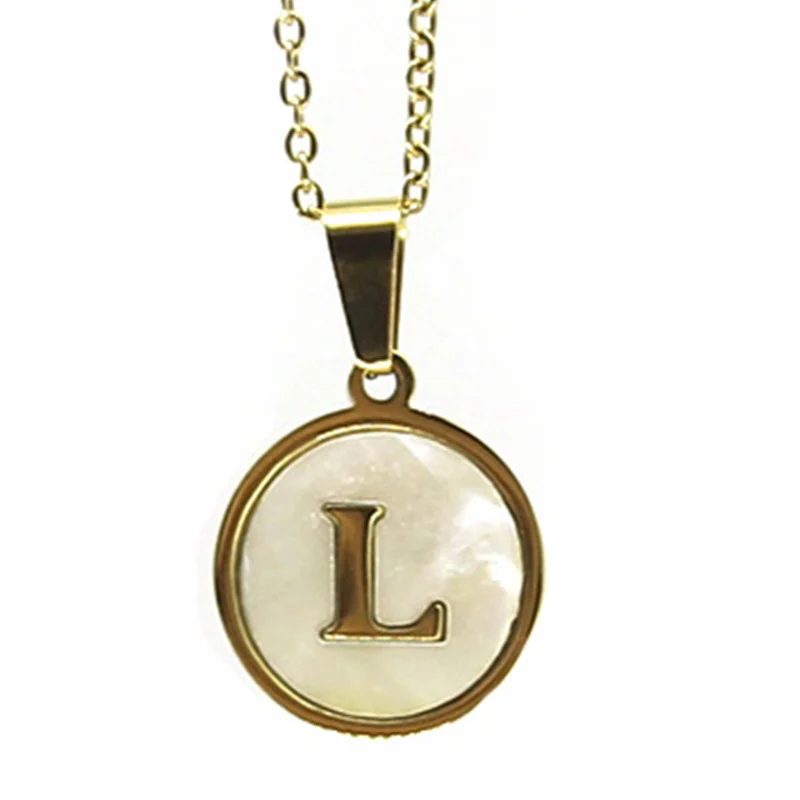 Collar Acero Dorado Letra L Madre Perla