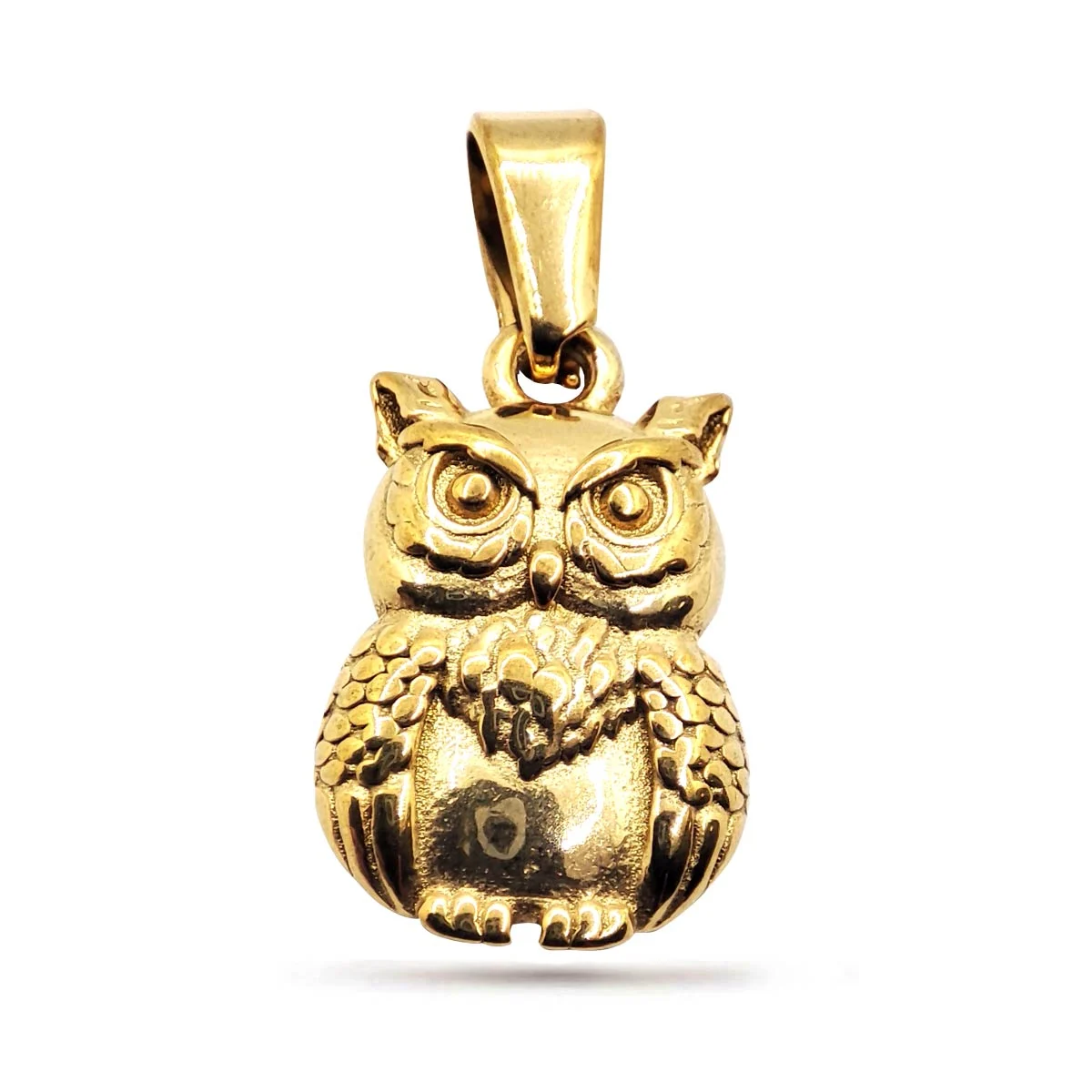 Dije Acero Dorado Mini Ave Búho Sabio Detallado 3D 14 mm
