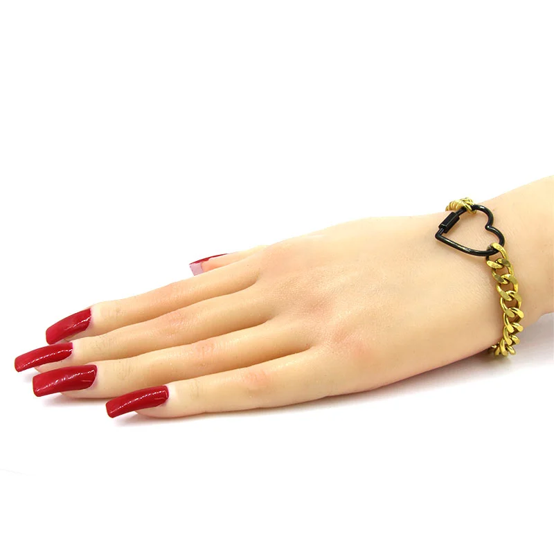 Pulsera Acero Dorado Eslabon Cubano Broche Corazon