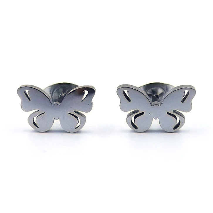 Aretes Tipo Broquel Acero Plateado Mariposa Monarca