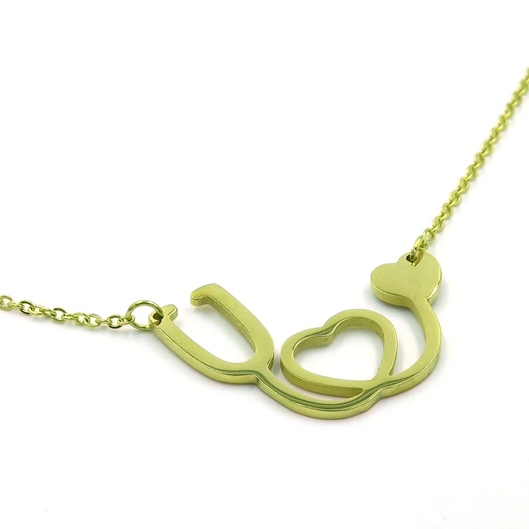 Collar Acero Dorado Estetoscopio Medico Corazón