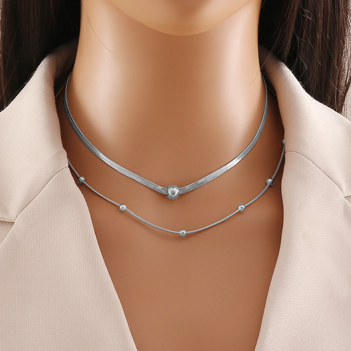 Collar Acero Doble Planchada Cola de Rata Balines