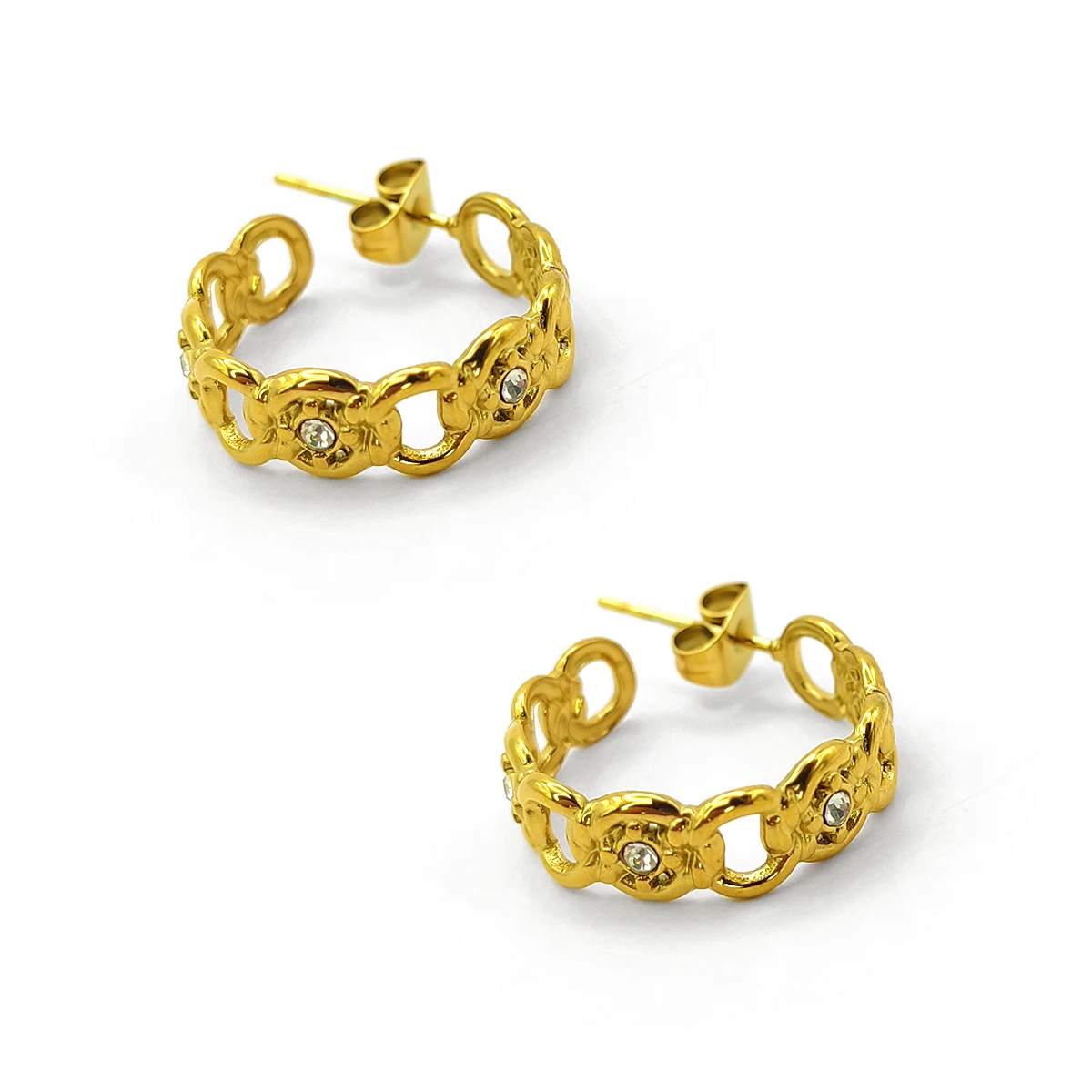 Aretes Acero Dorado Arracadas Circulos Huecos y Cristal