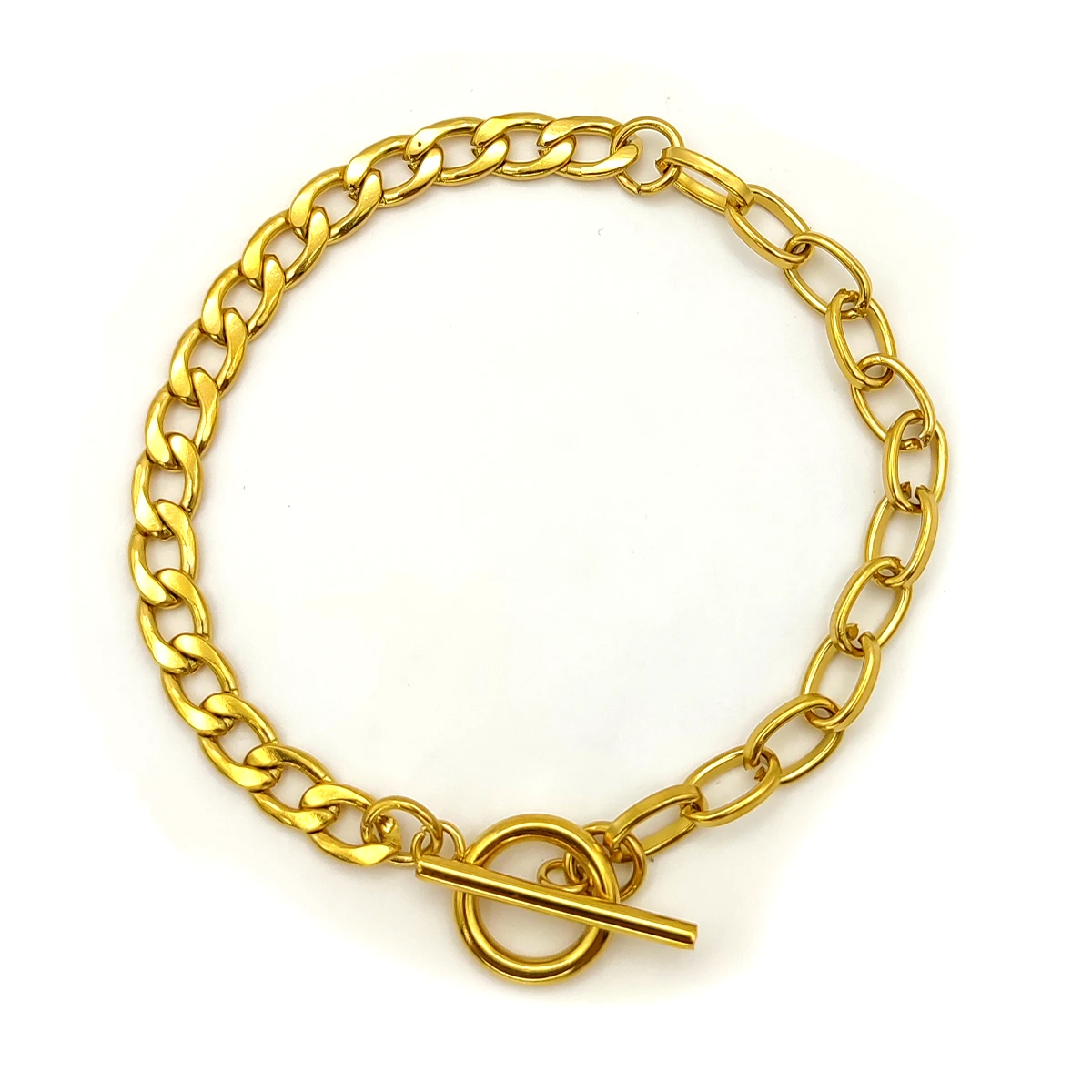 Pulsera Acero Mixta Eslabon Oval y Cubano Broche Barra