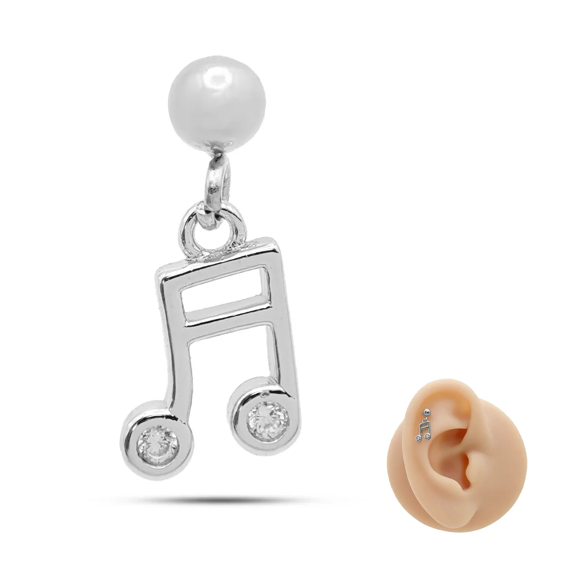 Piercing de Oreja Acero Bola Lisa Colgante Nota Musical