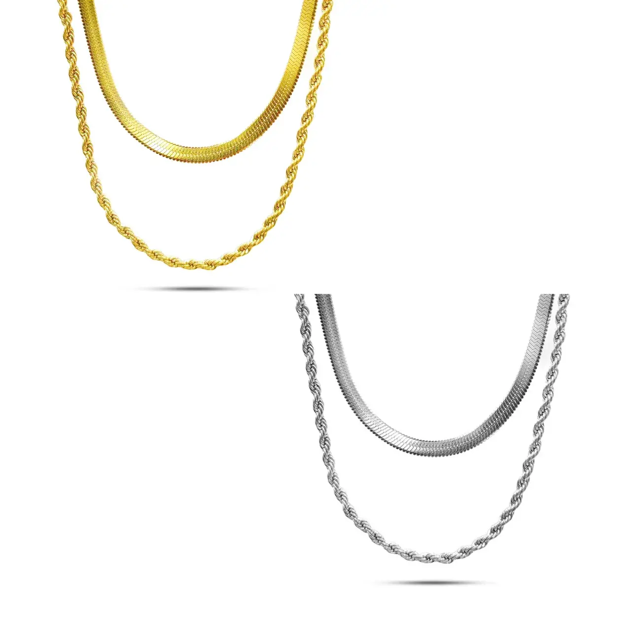 Collar Acero Doble Cadena Planchada 3 mm y Torzal 2 mm