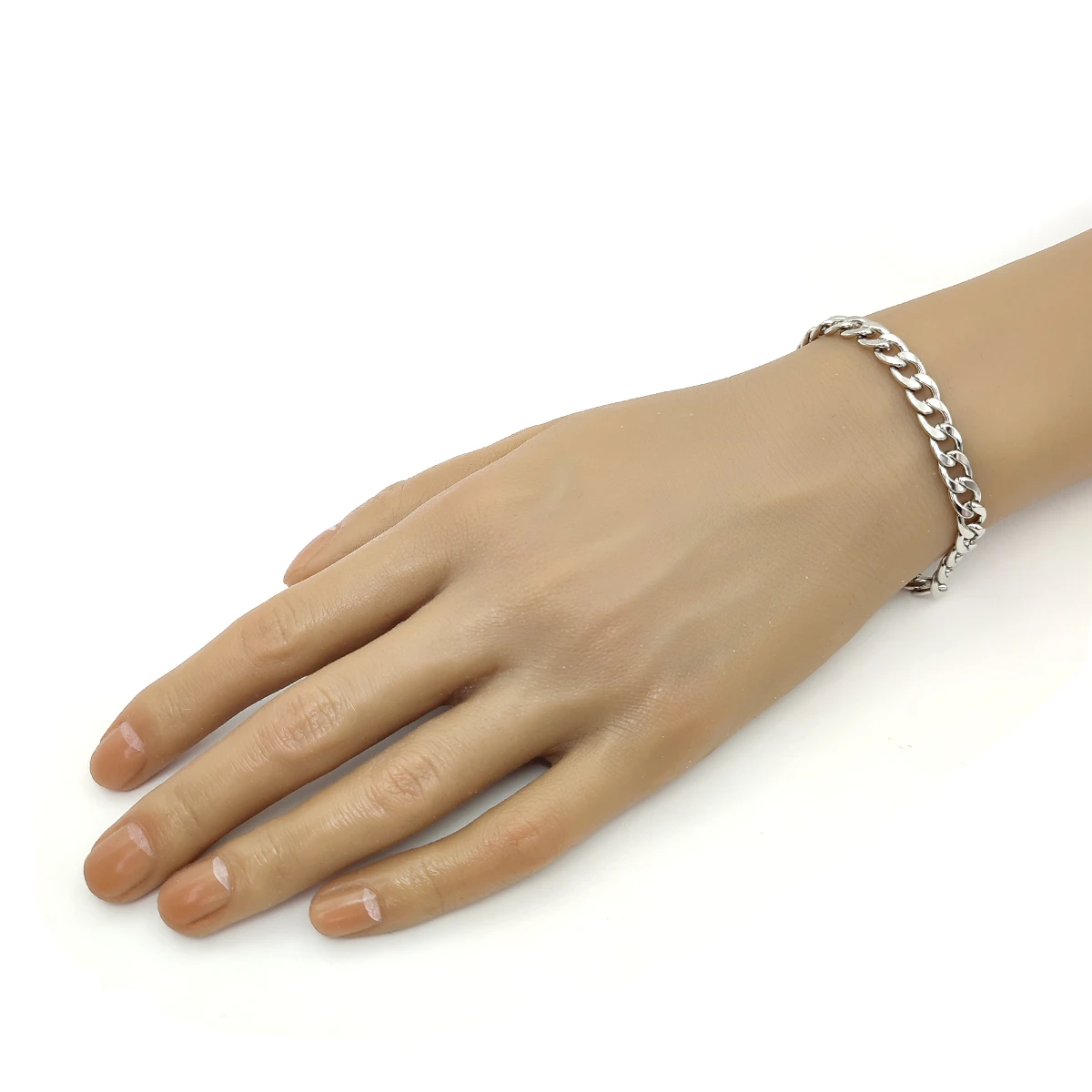 Pulsera Acero Plateado Esclava Eslabón Cubano 7 mm