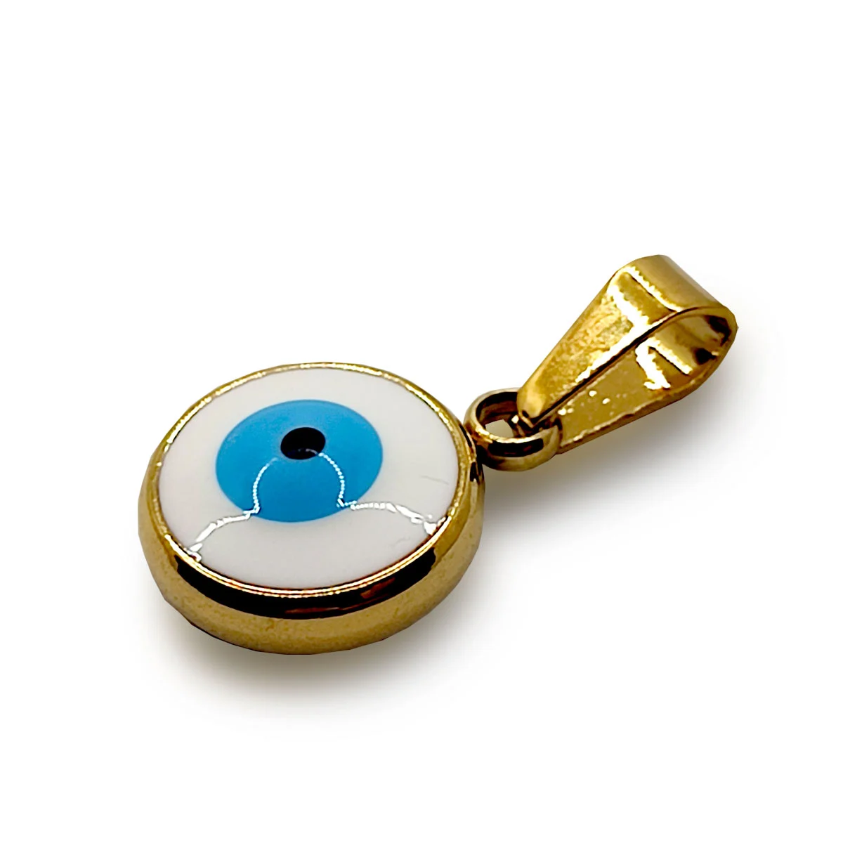 Dije Acero Inox Dorado Ojo Turco Nazar Blanco Bondad