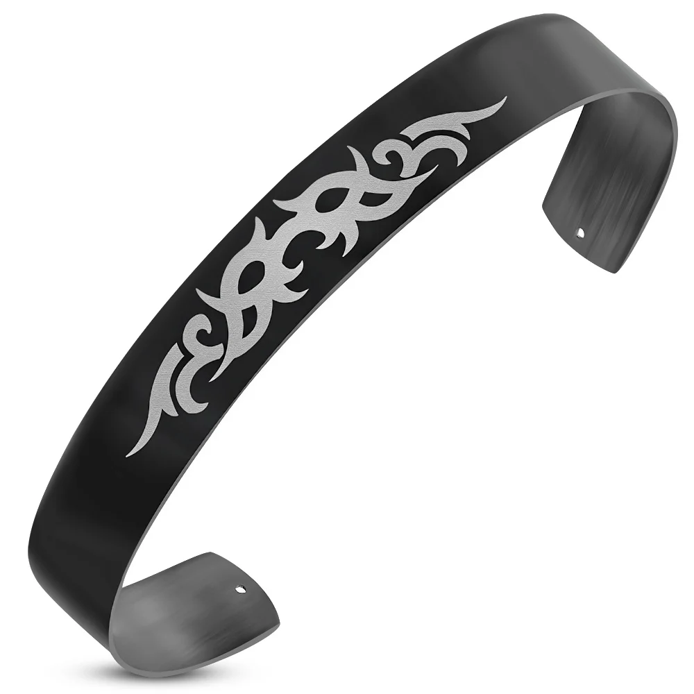 Pulsera Brazalete XL Hombre Acero Negro Tribal