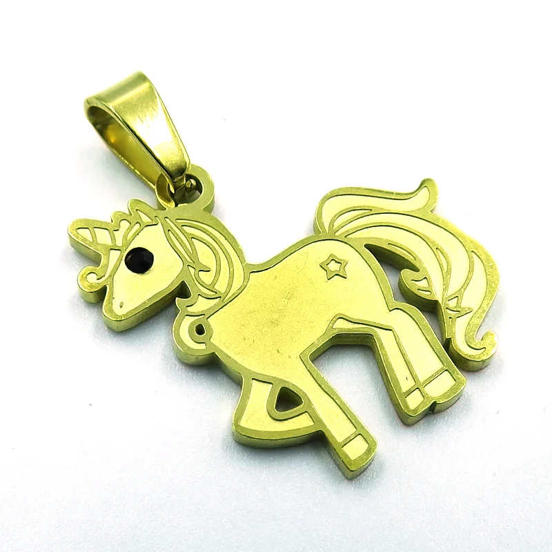 Dije Acero Inoxidable Dorado Unicornio Fantasía