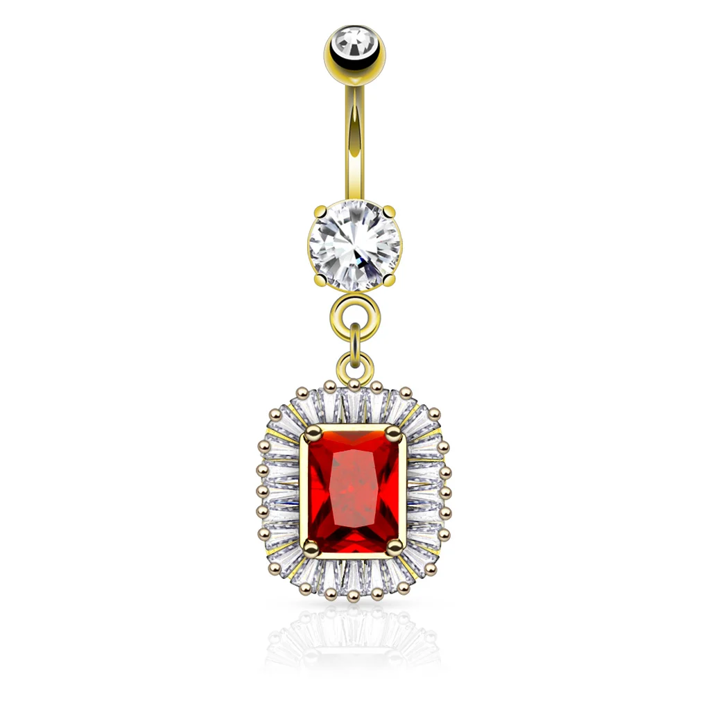 Piercing Ombligo Acero Dorado Pétalos Zirconias Rojas