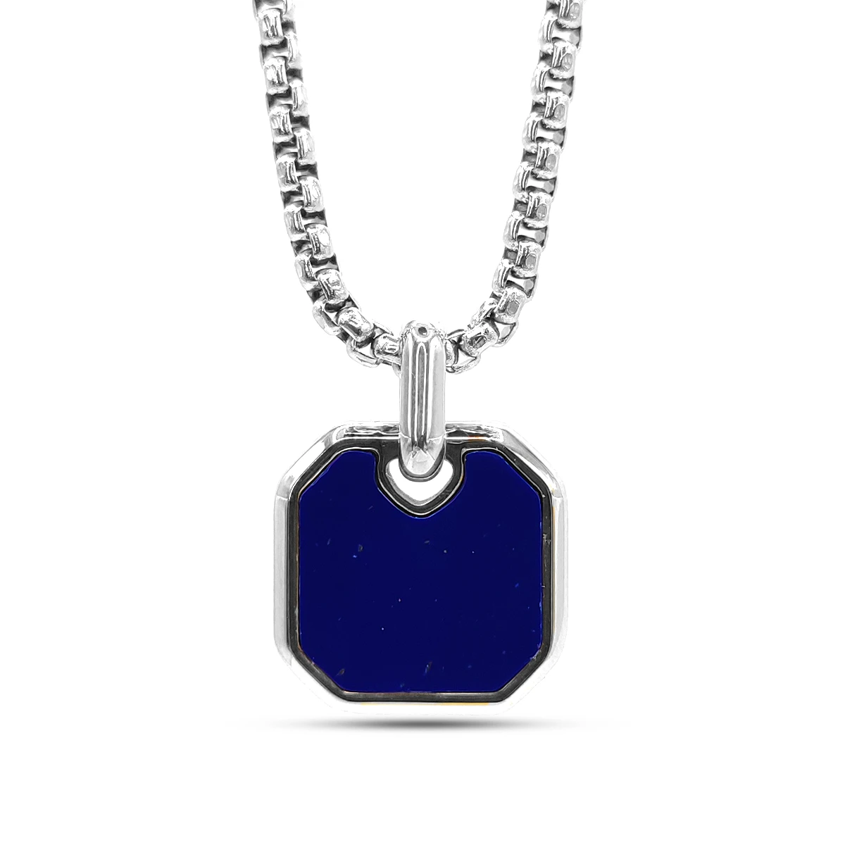 Collar Acero Cadena Redonda Lapislazuli Cuadrado Moderno