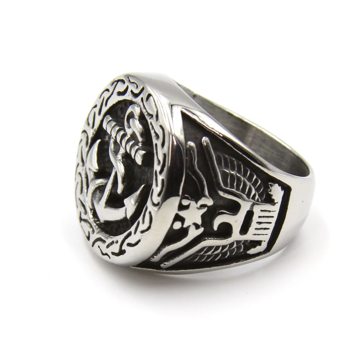 Anillo Acero Plateado Ancla Marina Chopper 7 Mares