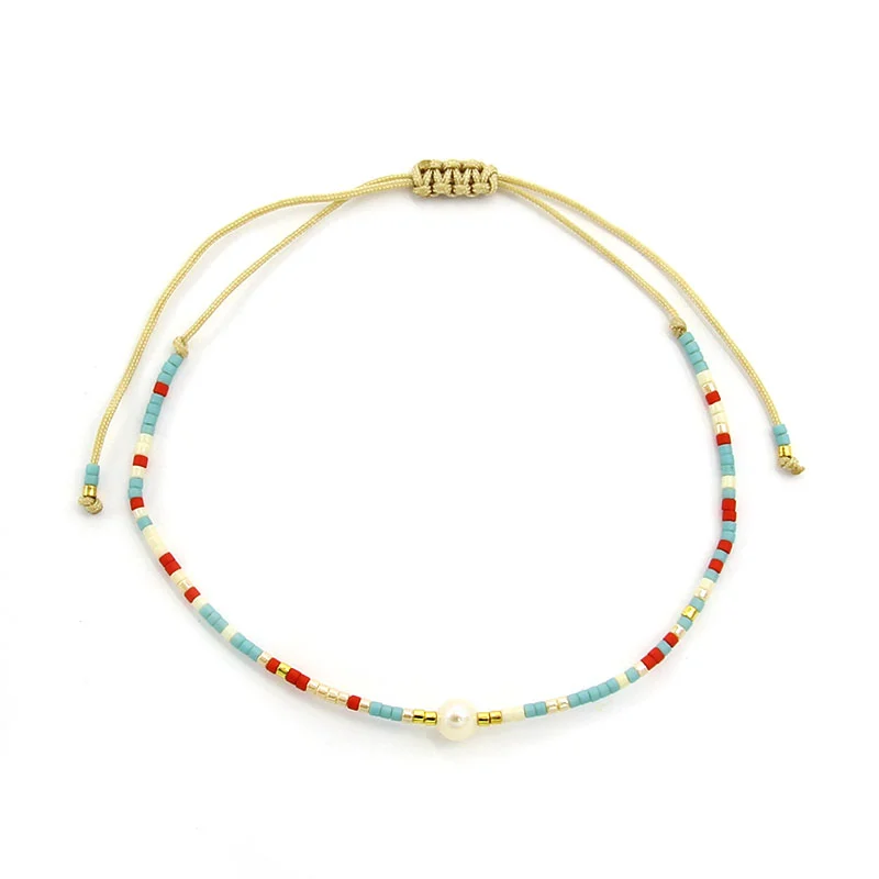 Juego Pulsera 3 Pzas Salmon Azul Cristales Piedra Perla