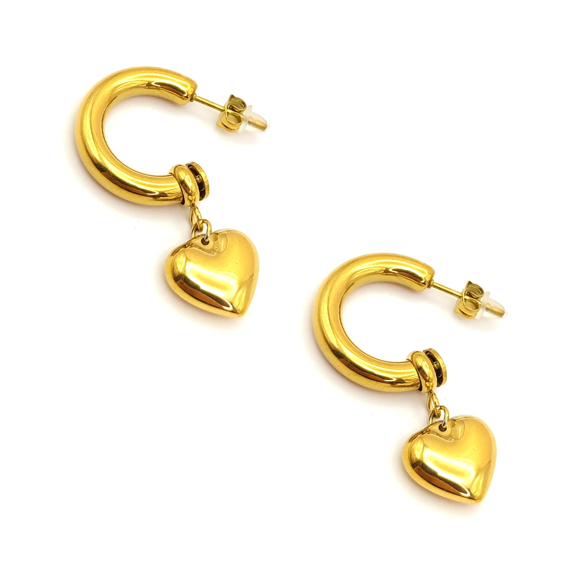 Aretes Acero Dorado Arracadas Chunky Charm Corazon
