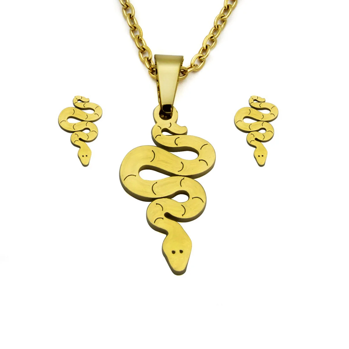 Set Joyeria Acero Dorado Serpiente Vibora Enroscada