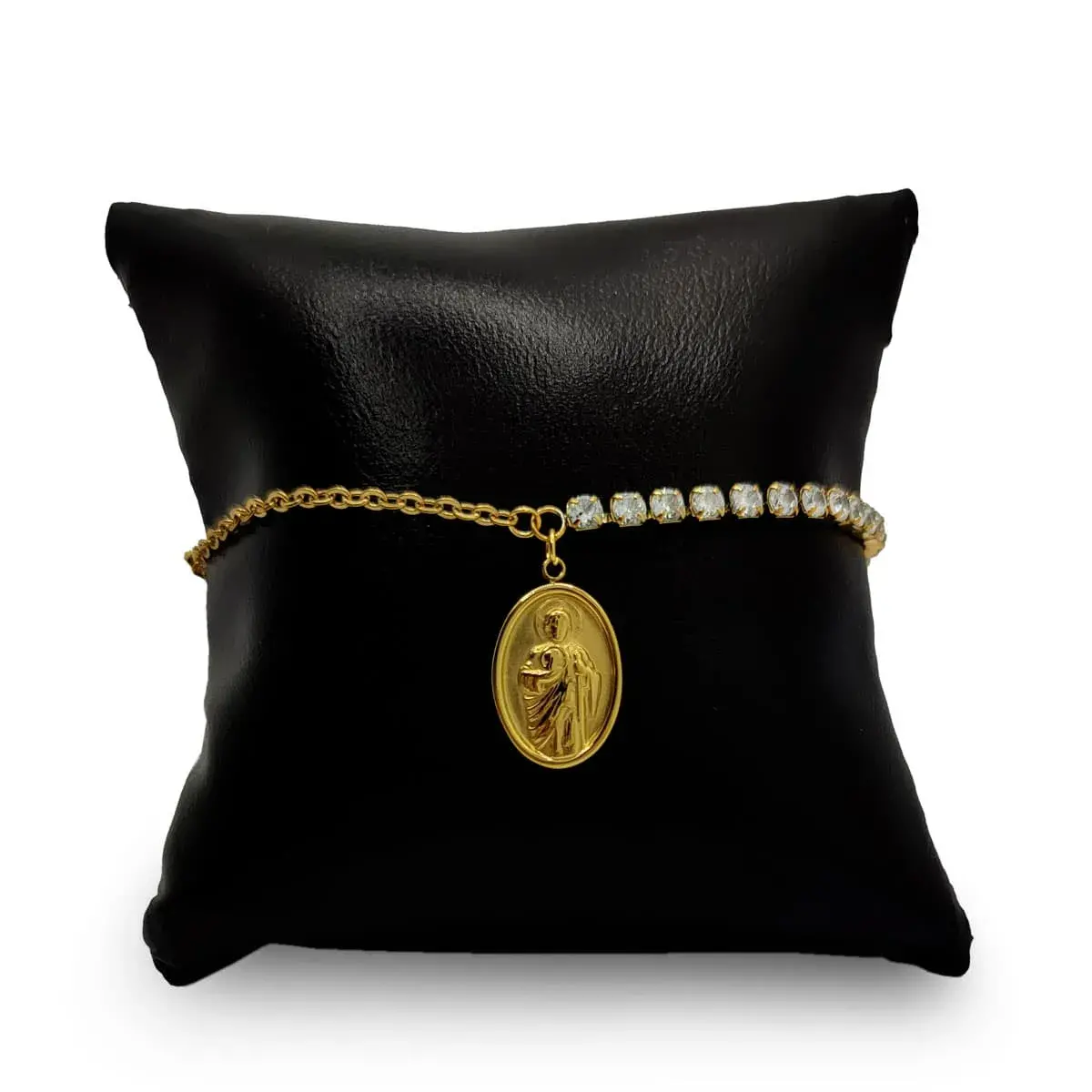 Pulsera Acero Dorado Zirconias y Medalla San Judas Tadeo